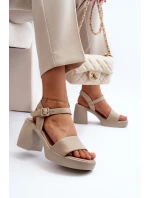 Zazoo 40386 Dámske kožené sandále na podpätku Beige Zazoo 40386 Dámske kožené sandále na podpätku Beige