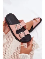 Klapki Damskie Z Klamrami Na Platformie Różowe Elamas