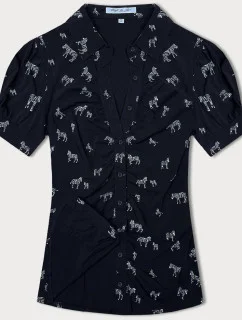 Tmavomodrá blúzka s golierom a so vzorom zebier (AWY2011D)