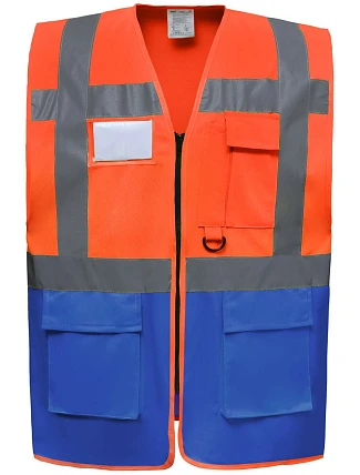 Yoko HVW 801 Hi-Vis multifunkčná vesta 79.W801 hi vis oranžová/kráľovská modrá Yoko HVW 801 Hi-Vis multifunkčná vesta 79.W801 hi vis oranžová/kráľovská modrá