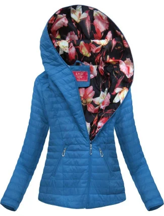 Svetlo modrá bunda s asymetrickým zipsom (DL015)