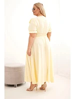 Plus veľkosť Dámske šaty s výstrihom do V a zovretým pásom žltá