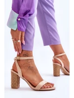 Zamszowe Sandały Na Plecionym Słupku Beżowe Selila