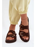 Dámské pantofle se zlatými sponami Čokoládové Pelorin