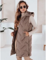 Dámska dlhá prešívaná vesta s kapucňou tmavo béžová FashionStreet TY5100