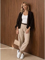 Dámske joggerové nohavice z manšestru s opaskom, béžové, FashionStreet UY3138 Dámske joggerové nohavice z manšestru s opaskom, béžové, FashionStreet UY3138