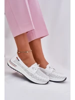 Skórzane Półbuty Damskie Na Platformie Białe Violeth