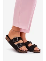 Klapki Damskie Z Klamrami Na Korkowej Podeszwie Czarne Sercele