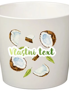 Bílý keramický květináč s ovocem a textem - velký