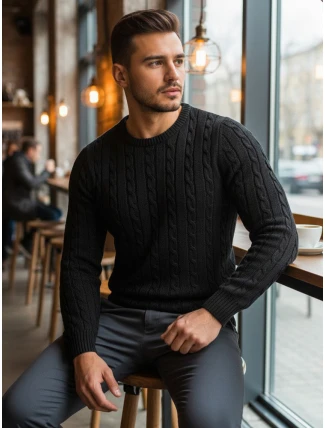 Pánsky čierny sveter FashionStreet WX1880 Pánsky čierny sveter FashionStreet WX1880