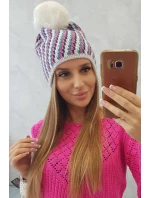 Dámska čiapka s brmbolcom Hanna K328 biela+džínsy