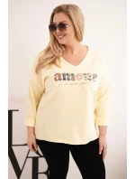 Plus veľkosť dámske V-neck mikina žltá