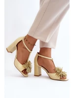 Sandały Skórzane Na Słupku Z Ozdobą Laura Messi 2758 Beżowe