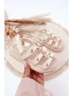 Dziewczęce Sandałki Ze Złotym Detalem Beżowe Lunessa