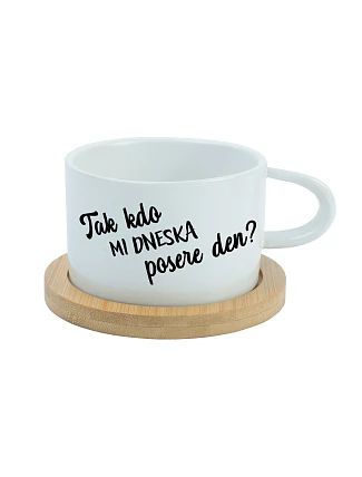 TAK KDO MI DNESKA POSERE DEN? - bílý hrníček makronka 200 ml