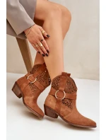 Zamszowe Botki Kowbojki Ażurowe Na Obcasie Zazoo 2994 Camel Zamszowe Botki Kowbojki Ażurowe Na Obcasie Zazoo 2994 Camel