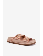 Klapki Damskie Z Klamrami I Ozdobnym Obszyciem Beżowe Visley