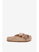 Dámské pantofle Mule s třásněmi a korálky Béžové Belissa