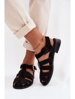 Dámské Římské Sandály Černé Janessa se Zlatým Přezkou