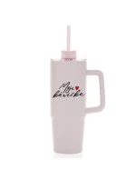 MOJE KÁVIČKA - růžový cestovní termohrnek s průhledným víčkem 900 ml