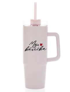 MOJE KÁVIČKA - růžový cestovní termohrnek s průhledným víčkem 900 ml