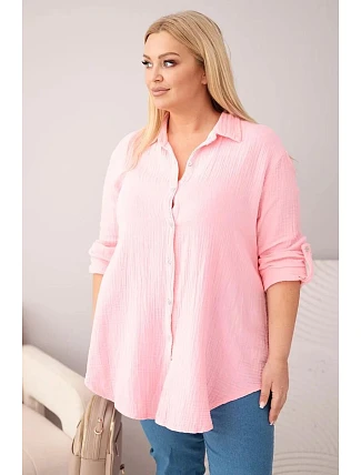 Bavlnené mušelínové tričko nadrozmernej veľkosti 65622 Baby Pink - Kesi Bavlnené mušelínové tričko nadrozmernej veľkosti 65622 Baby Pink - Kesi