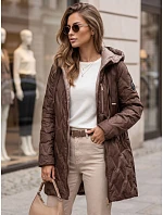 Dámska prešívaná prechodová bunda s kapucňou, hnedá, FashionStreet TY5769 Dámska prešívaná prechodová bunda s kapucňou, hnedá, FashionStreet TY5769