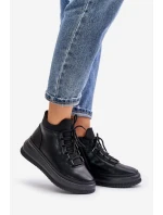 Lekkie Skórzane Buty Sportowe Na Platformie Artiker 55C1041 Czarne