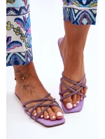 Damskie Klapki Z Paseczkami I Dżetami Fioletowe Leomi