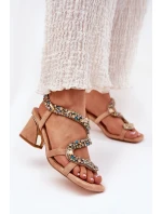 Sandały Damskie Na Słupku Z Kryształkami Artiker 56C1377 Beżowe
