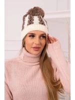 Dámska čiapka s brmbolcom Rozalia K323 mocca+ecru