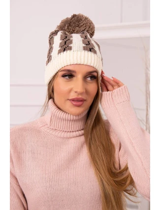 Dámska čiapka s brmbolcom Rozalia K323 mocca+ecru
