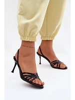 Dámské sandály na podpatku s pásky Černé Velivelle