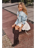 Kožené čižmy na podpätku so špicatou špičkou, hnedé, Blenia Kožené čižmy na podpätku so špicatou špičkou, hnedé, Blenia