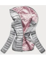 Strieborná prešívaná dámska bunda s kapucňou (B9561)