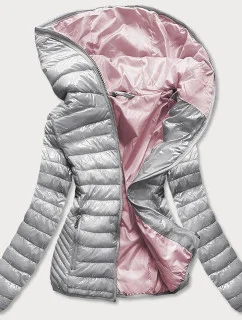 Strieborná prešívaná dámska bunda s kapucňou (B9561)