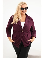 Dámske manšestrové nohavice vo veľkosti plus size s klopami a vreckami, slivkovej farby Dámske manšestrové nohavice vo veľkosti plus size s klopami a vreckami, slivkovej farby