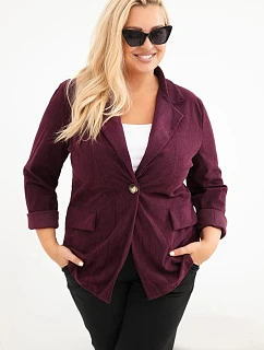 Dámske manšestrové nohavice vo veľkosti plus size s klopami a vreckami, slivkovej farby