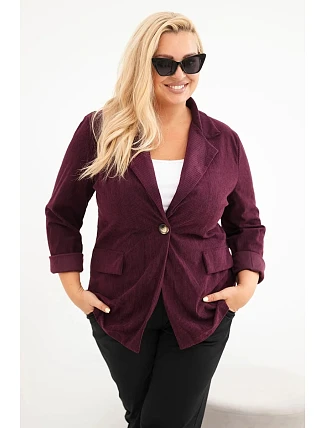 Dámske manšestrové nohavice vo veľkosti plus size s klopami a vreckami, slivkovej farby Dámske manšestrové nohavice vo veľkosti plus size s klopami a vreckami, slivkovej farby