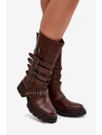 Ocieplane Kozaki Damskie Z Paskami I Klamrami Brązowe Ivaline