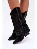 Kozačky Dámské Kovbojky Se Zdobením A Přezkou Černé Camilora