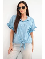 Dámske bavlnené tričko s kvetinovou výšivkou denim Dámske bavlnené tričko s kvetinovou výšivkou denim