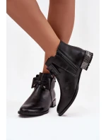 Botki Damskie Z Naturalnej Skóry Na Niskim Obcasie Zazoo 1396 Czarne