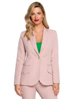 K141 Sako s dvojitým vreckom a klopou - krepová ružová