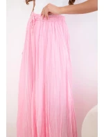 Dámska maxi bavlnená sukňa s elastickým pásom candy pink