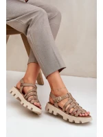 Skórzane Sandały Damskie Zazoo 3695 Beżowe