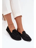 Mokasyny Damskie Z Eko Zamszu Płaskie Czarne Miryelle
