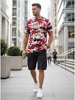 Pánske červeno-biele tričko s vojenskou potlačou FashionStreet NX2005R Pánske červeno-biele tričko s vojenskou potlačou FashionStreet NX2005R