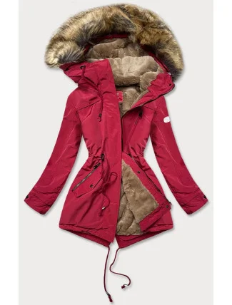 Dámska parka s kožušinovou podšívkou červená (m-21207)