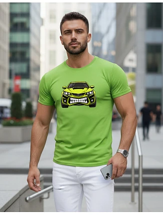 Pánske tričko s potlačou auta limetkovo zelené FashionStreet NX5015R Pánske tričko s potlačou auta limetkovo zelené FashionStreet NX5015R